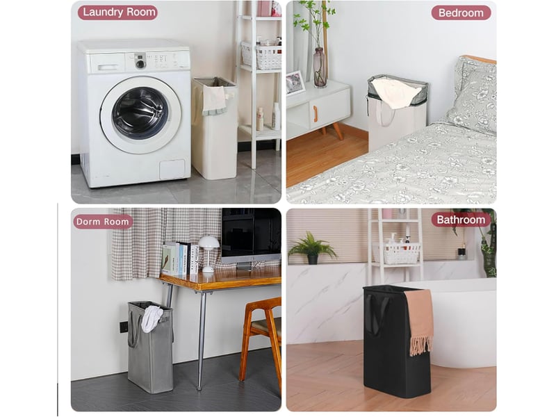  Panier à linge blanc cassé 15*8*22 pouces 1 panier à linge étroit avec poignée panier à linge sale pliable buanderie  - Conforama E