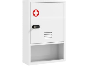 Armoire à pharmacie murale 40x15x60 cm, 3 niveaux, serrure à code et clé, métal blanc