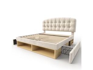 Lit avec rangement 140x190 cm <strong></strong> <strong>Fay Lum</strong> coloris beige