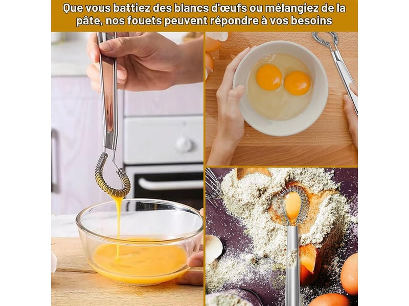  2 pcs mini fouet cuisine acier inoxydable, petit fouet cuisine, mini fouet à spirale, ustensiles de cuisine inox, mélangeur de sauce à main CSTY-0010097TY - Conforama E