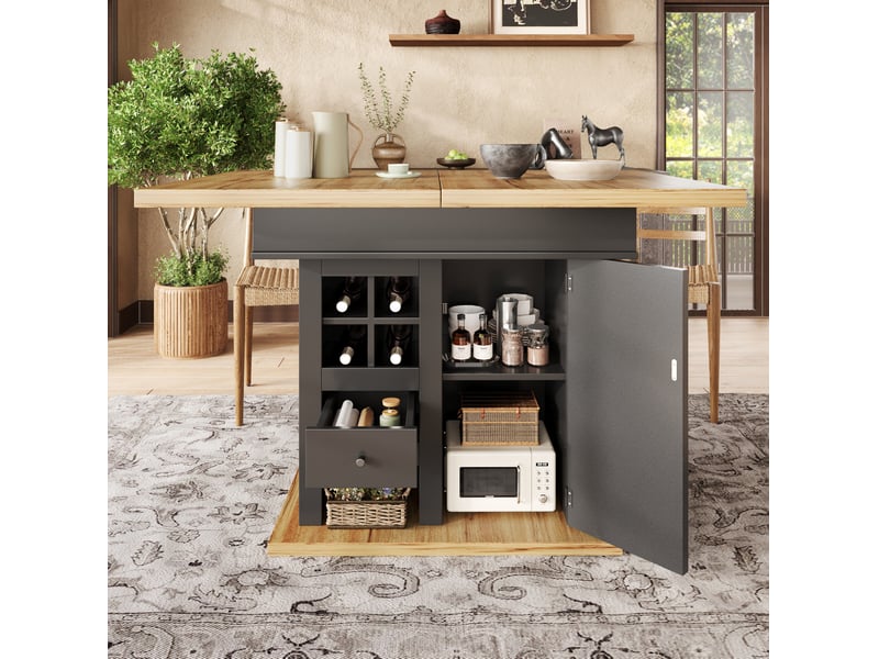  Table extensible, 110-140x80x75 cm, avec espace de rangements réglables, design moderne, mdf, coloris noir et naturel  - Conforama B