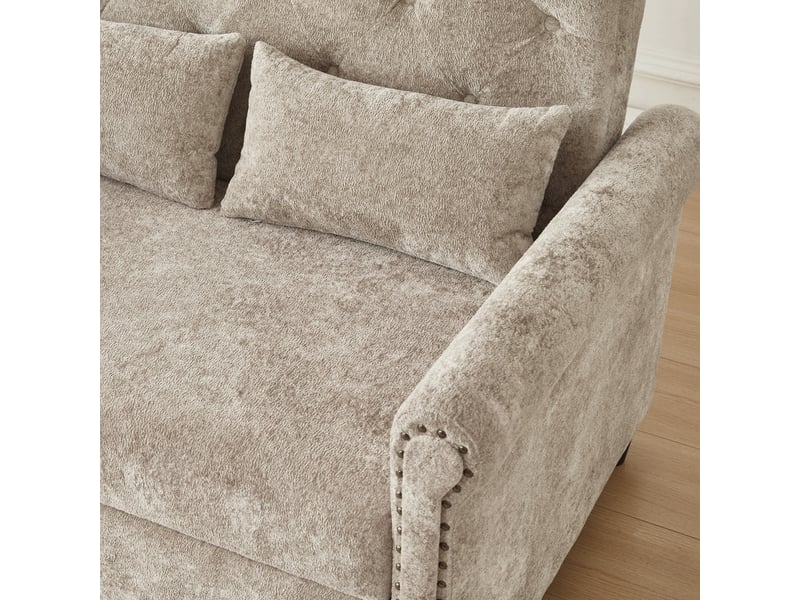  Canapé droit 3-en-1 convertible, 2 places avec dossier réglable sur 3 positions, 2 coussins, 120x80x82cm, marron chenille  - Conforama E