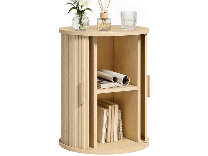  Table de chevet ronde avec porte coulissante coloris chêne 40 x 40 x 50 cm  - Conforama B