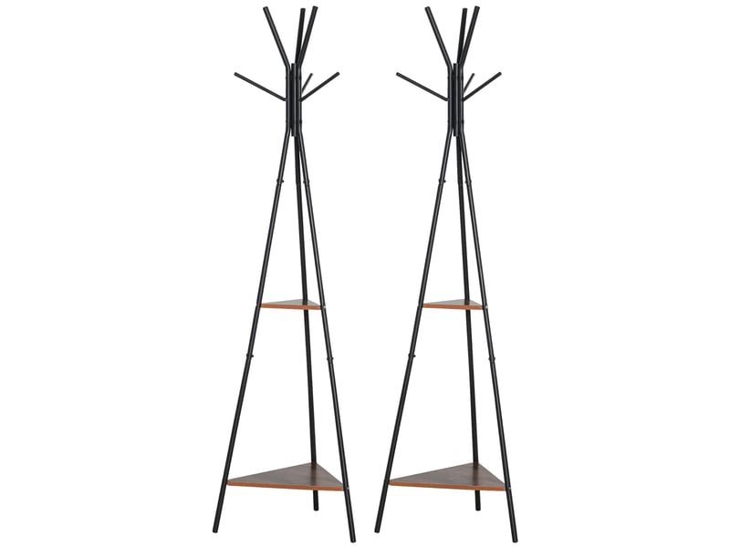Lot de 2 porte-manteaux trépied meuble d'entrée style industriel branches 2 étagères + 6 métal patères noir - Conforama B