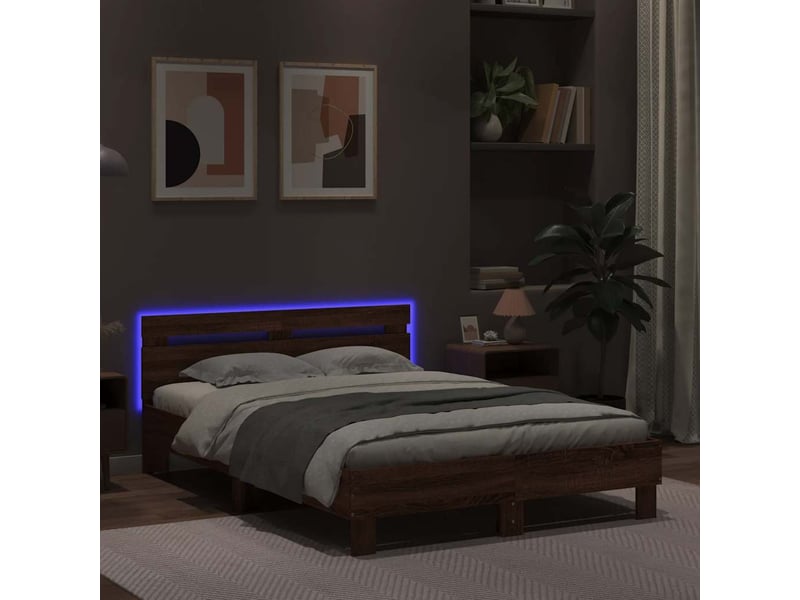  Lit double- lit adulte -  cadre de lit avec led sans matelas chêne marron 135x190 cm  - Conforama C