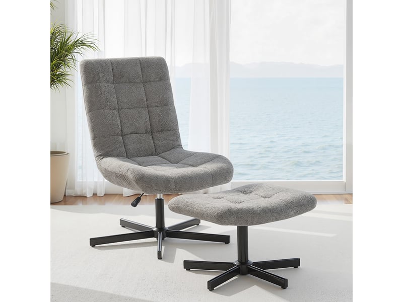  Fauteuil de salon, chaise pivotante, velours (100% polyester), 80x66x104cm, gris  - Conforama C