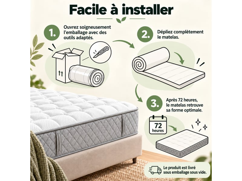 Matelas 120 x 200 cm, ressorts ensachés + mousse, 7 zones, soutien ferme h3, épaisseur 20 cm, certifié oeko-tex, blanc - Conforama E