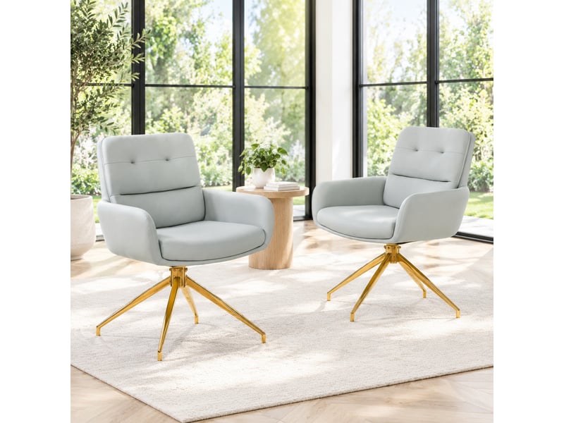 Lot de 2 chaises de salle à manger pivotantes 360° gris clair et doré  - Conforama D