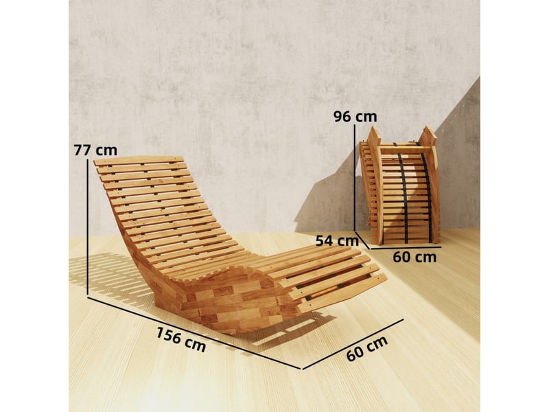  Chaise longue en bois d'acacia, pliable et ergonomique, avec un design à lattes en forme de s, 60 x 156 x 77 cm  - Conforama D
