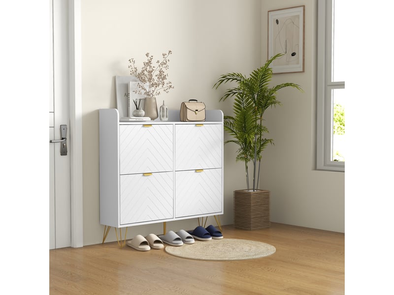  Meuble à chaussures 4 abattants, avec étagère réglable, rangement chaussure 106 x 24 x 102 cm, blanc  - Conforama B