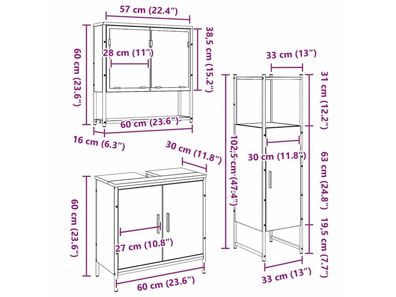 Ensemble de mobilier de salle de bain 3 pc marron cf64397 - Conforama E