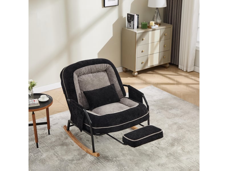 Fauteuil à bascule - 80x87x95 cm - fauteuil à basse moderne avec repose-pieds et dossier réglable - noir - Conforama C