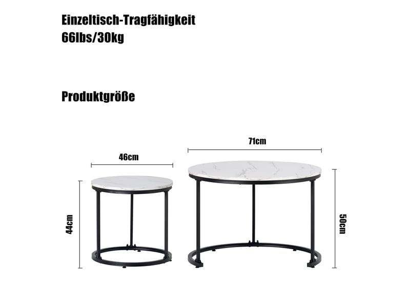  Ensemble de 2 tables basses rondes, table basse de salon, table d'appoint ronde gigogne, 2 tables d'appoint rondes  - Conforama C