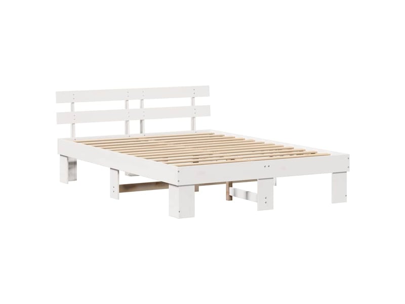  Lit double- lit adulte -  cadre de lit avec tête de lit blanc 140 x 200 cm pin massif  - Conforama C