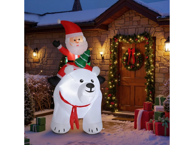  Père noël gonflable de noël sur ours polaire 200 cm, 5 lumières led, décoration de noël intérieure et extérieure, blanc  - Conforama C