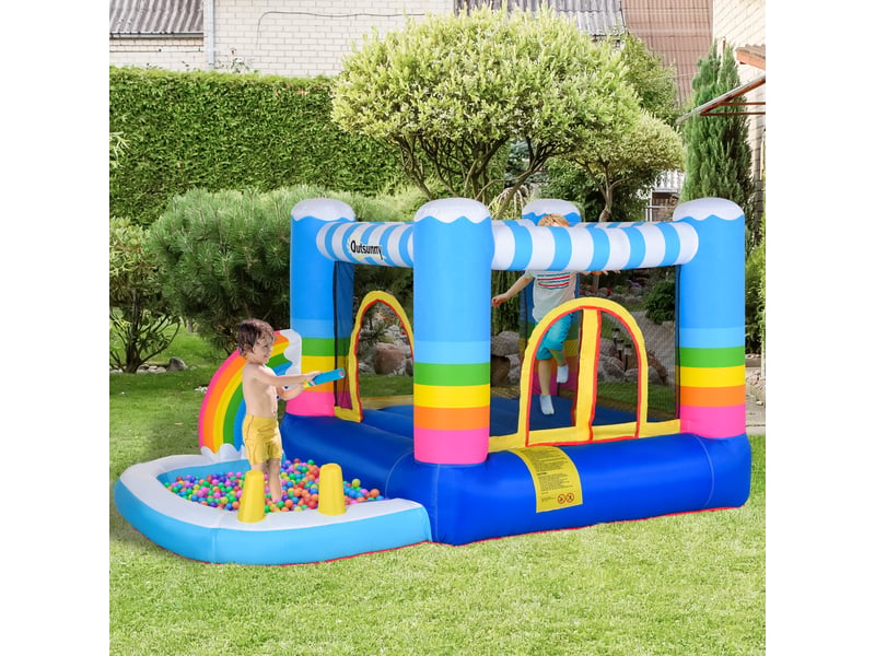  Château gonflable pour enfants avec trampoline et piscine, pompe électrique incluse, 280 x 170 x 155 cm, multicolore  - Conforama D