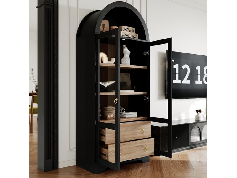  Buffet haut avec étagères réglables et 4 tiroirs 76,2 x 40,1 x 180 cm evryae  - Conforama C