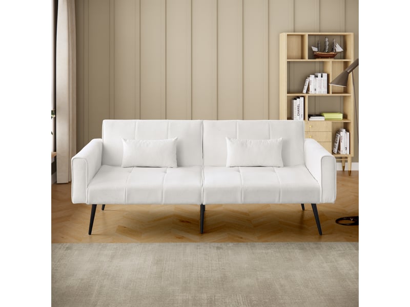 Canapé-lit clic-clac convertible 2 places 175x71x71cm couchage d’appoint compact pour salon, blanc ABC - Conforama B