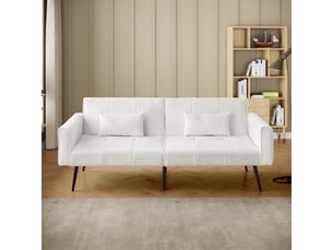 Canapé-lit clic-clac convertible 2 places 175x71x71cm couchage d’appoint compact pour salon, blanc