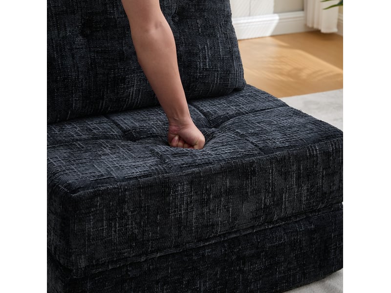  Canapé-lit pliant 1 place en tissu noir avec coussins, convertible confortable et gain de place pour salon ou chambre  - Conforama D