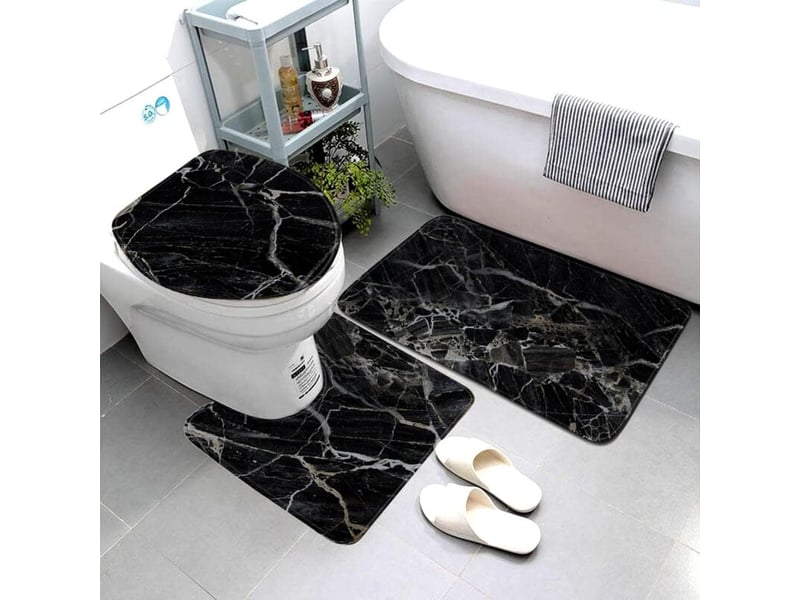  Tapis de bainensemble tapis de salle de bain pour toilettes 3 pièces tapis de salle de bains en marbre noir - type 50x80cm  - Conforama B