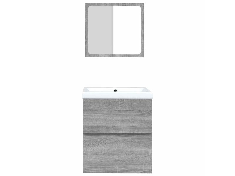 Armoire lavabo salle de bain, meuble de rangement et bassin et miroir sonoma gris  - Conforama D