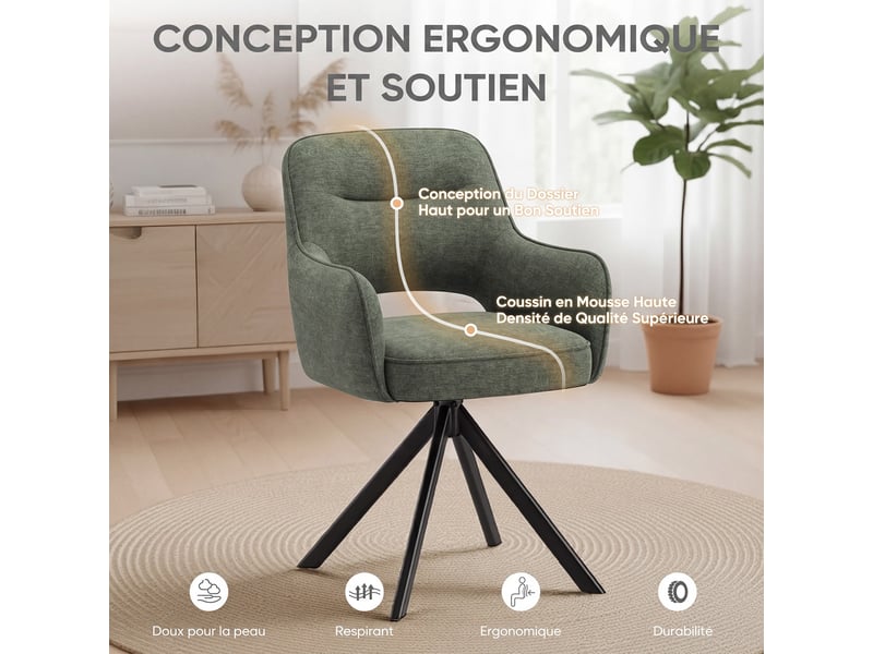 Lot 4 chaise pivotante premium avec demi-accoudoirs - base métallique haute stabilité - vert  - Conforama D