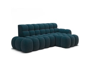 Canapé d'angle convertible bulla 3 places bleu angle droit – tissu bouclette avec extension d'assise électrique