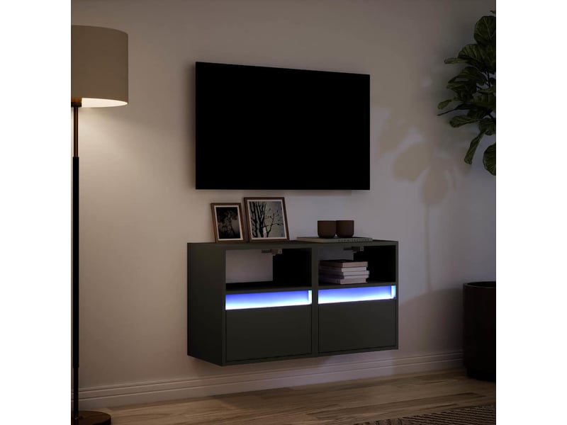 Meubles tv - banc tv - meuble de rangement muraux avec lumières led 2 pcs noir 41x31x45 cm - Conforama E