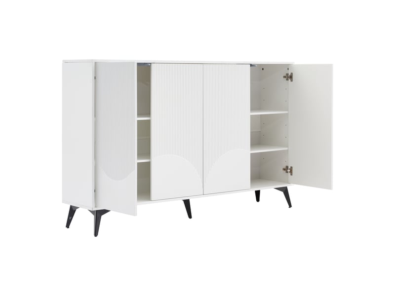  Buffet en panneaux de particules avec 4 portes,étagères réglables et pieds en métal noir,160x35x100cm,blanc buffet blanc - Conforama D