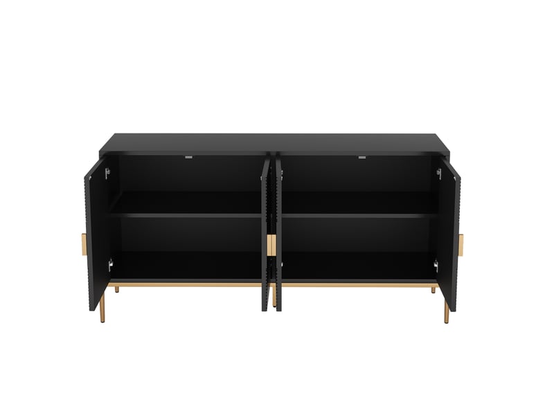Buffet 4 portes avec rangement - lpospi - façades géométriques, pieds métal, mdf noir 162 × 40 × 80 cm - Conforama E