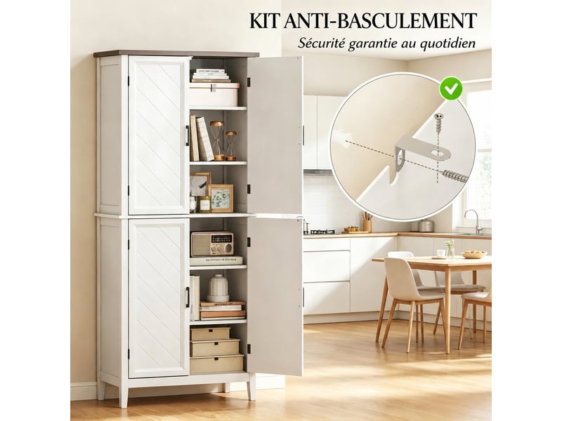  Meuble de cuisine muvano, armoire de cuisine à 6 niveaux, 4 portes, blanc, 76 × 40 × 178,5 cm  - Conforama R