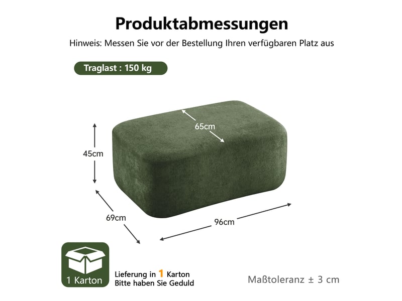  Canapé pouf 96x69 cm - assise rembourrée - design ergonomique - revêtement velours - vert  - Conforama C