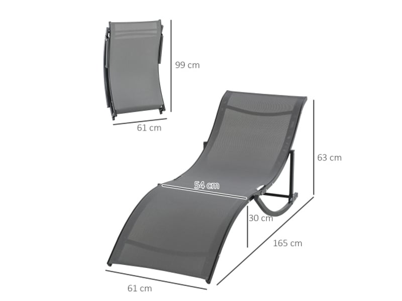 2 transats de jardin gris foncé, pliables, ergonomiques, aluminium, textilène, 165 x 61 x 63 cm - Conforama C