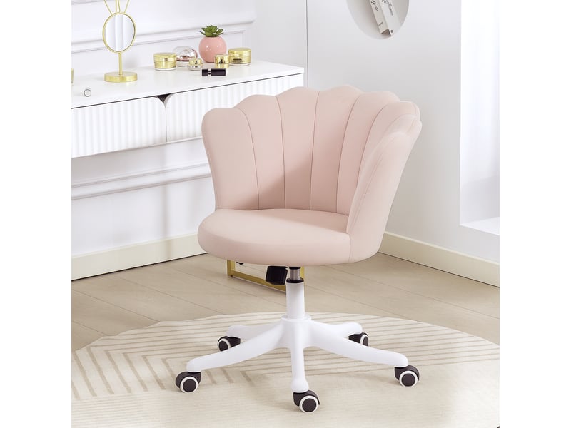  Chaise bureau en velours, chaise coiffeuse avec dossier en pétale, hauteur réglable, 69 x 64 x 80-90 cm, rose  - Conforama D