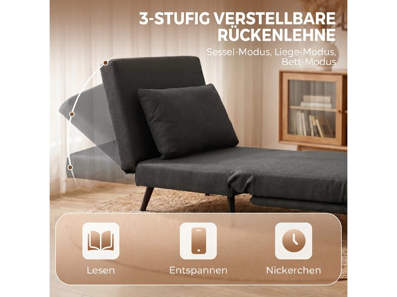  Fauteuil convertible 3 en 1 en lin dossier inclinable gris foncé 90 x 89 x 79 cm  - Conforama E