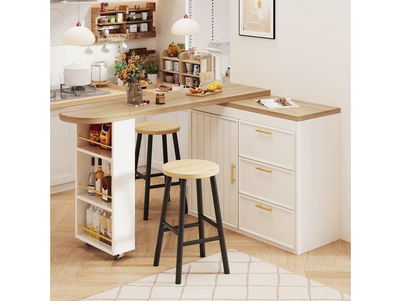  Table de bar pivotante avec rangements en mdf et métal blanc 128-203x39x90 cm - pangivo  - Conforama B