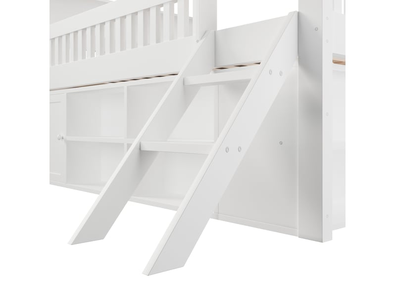  Lit mezzanine 140 × 200 cm 2 places avec led, rangements, armoire et échelle, sans matelas, en mdf et pin blanc  - Conforama E
