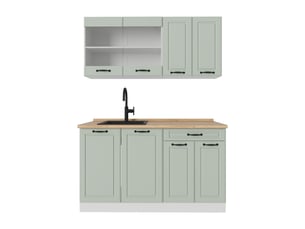 Vicco cuisine, mint campagneblanc, 140cm plan de travail chêne doré