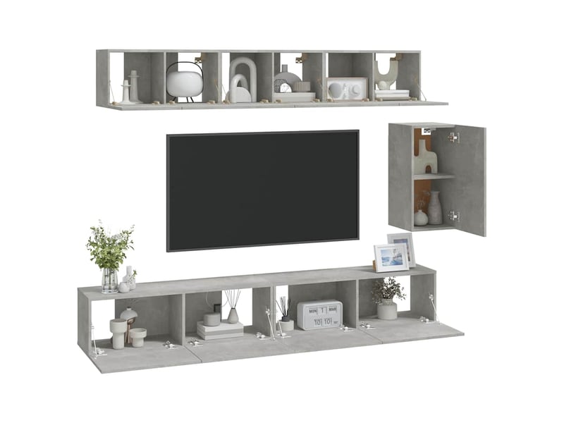  Ensemble de meubles tv 6 pcs gris béton bois d'ingénierie shl22615  - Conforama C