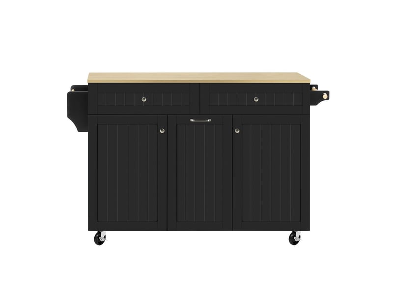 Îlot de cuisine tiroirs multifonctions meuble de cuisine espace repas extensible sur roulettes modèle mobile finition noire - Conforama A