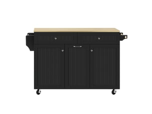 Îlot de cuisine tiroirs multifonctions meuble de cuisine espace repas extensible sur roulettes modèle mobile finition noire