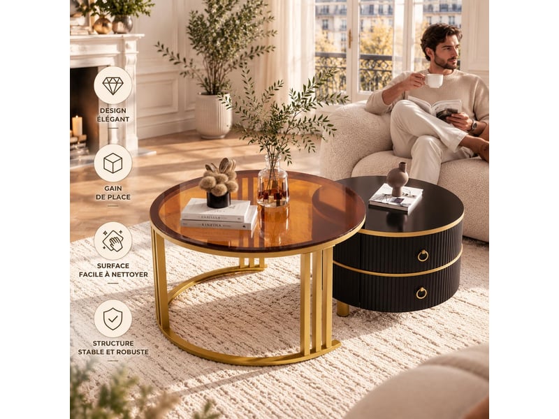  Table basse 70x70x45 cm coloris marron OR3203890GNS - Conforama C