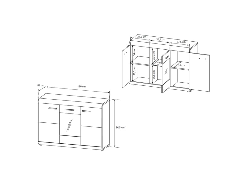  Buffet hami, console 3 étagères, 120x42x87h cm chêne marron Hami - Conforama C