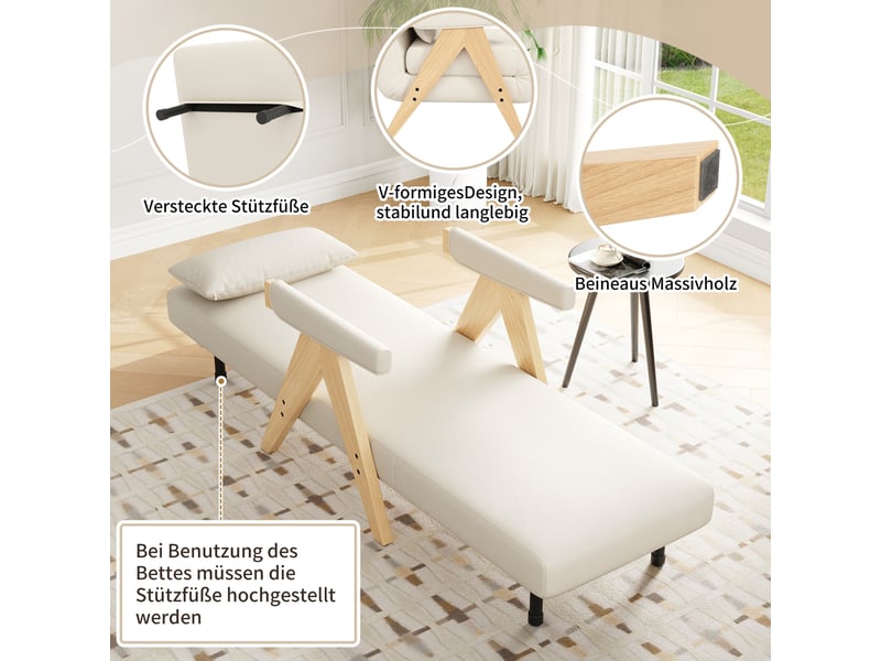 Fauteuil convertible lit 1 place beige, fauteuil lounge reclinaible 6 positions, revêtement lin polyester, structure bois massif et métal, dimensions 87x64x60 cm - Conforama D