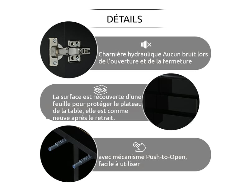  Buffet moderne avec led - finition brillante - lumières led intégrées - dimensions 140x35x72.5 cm - 2 portes, 3 tiroirs  - Conforama R