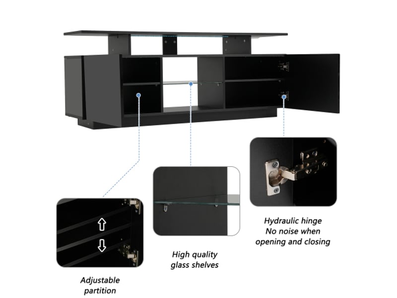  Meuble tv 312074075aab led 16 couleurs, 140 cm, noir  - Conforama E