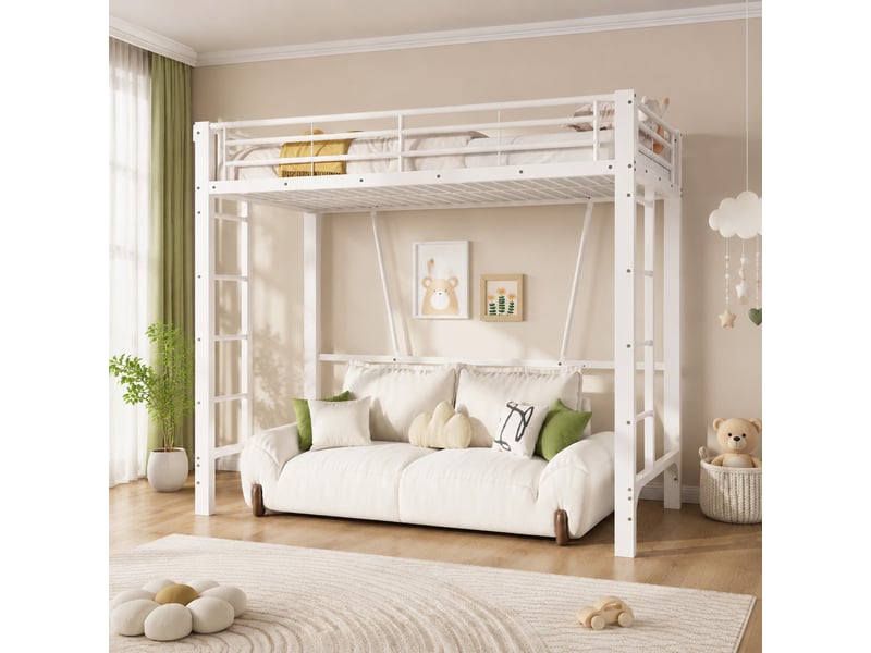  Lit mezzanine 90x200 cm en métal avec double échelle coloris blanc  - Conforama B