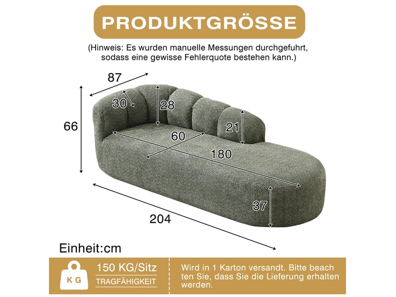  Méridienne courbe 204x87x66 cm design vert sauge  - Conforama C