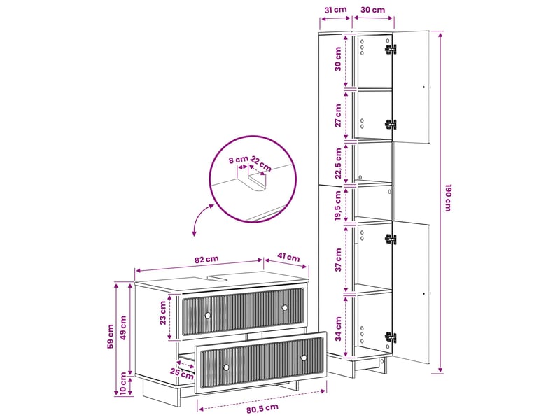  Ensemble de 2 meubles de salle de bain ede chêne fumé cf63137  - Conforama E